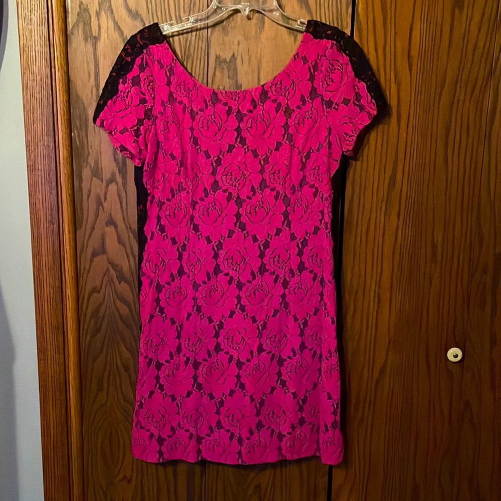 Hot pink lace mini dress